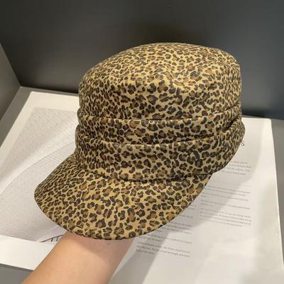 Personalized Color Blocking Leopard Print Leopard Dot Slimming Equestrian Hat  Women's Niche Casual Flat Top Hat Baseball Cap