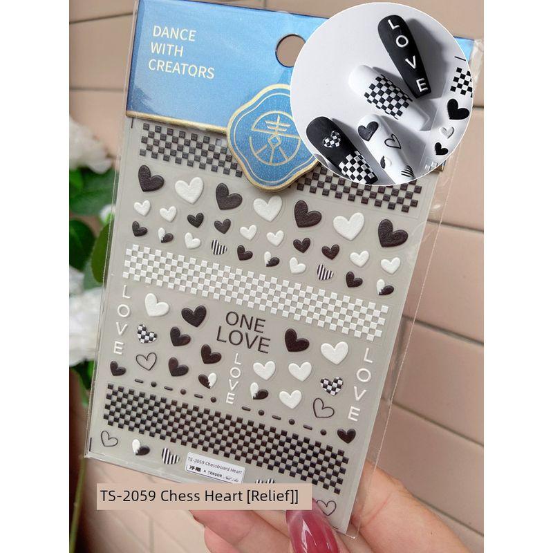 

Internet Celebrity Nail Art Sticker Tulip 2025 New Arrival Embossed Fresh Flower Butterfly French Cartoon Nail Stickers TS-2059 checkerboard Heart [relief]]