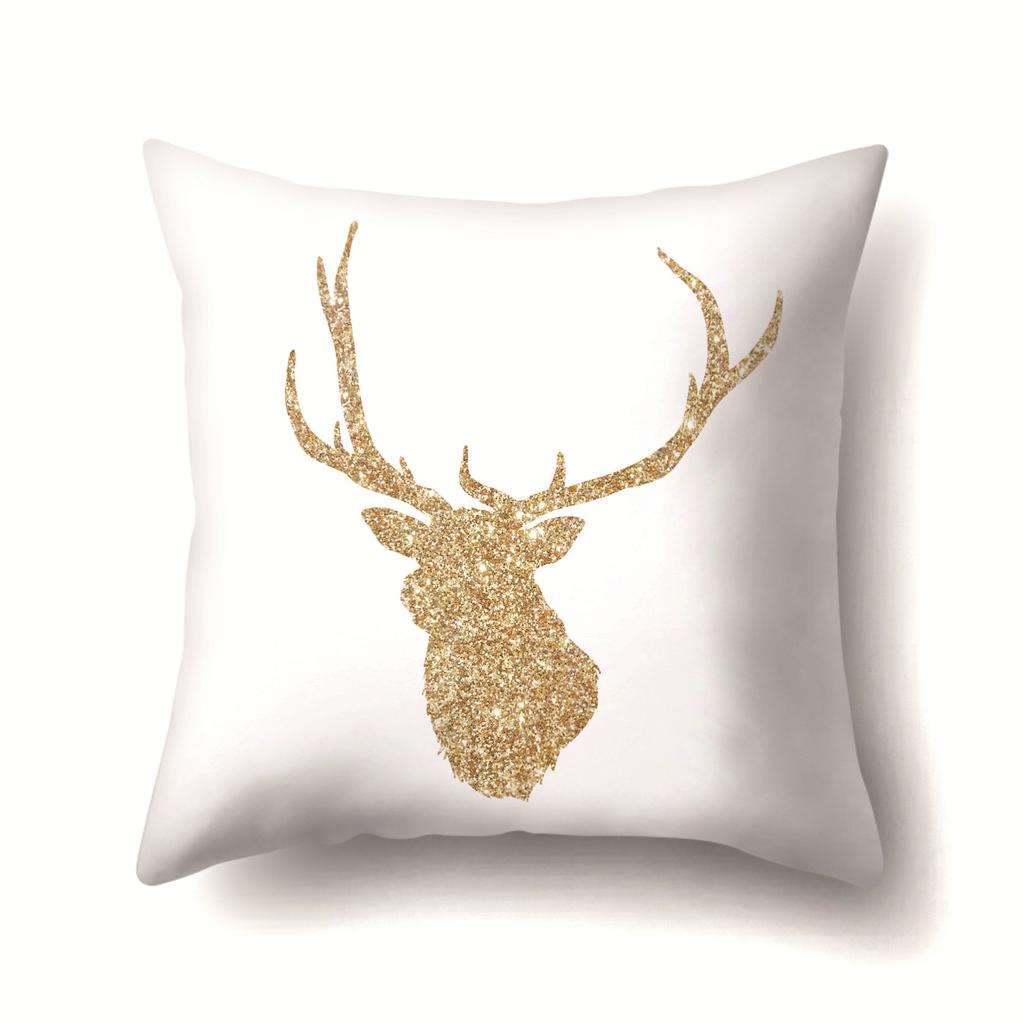 Nordic Ins Golden Christmas Elk Polyester Pillow Cover