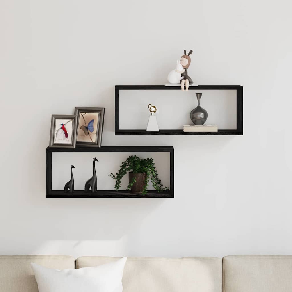 Wall Shelves with Shelf 2 pcs Black Oak Look 60 x 15 x 23 cm
