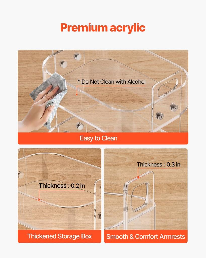 Acrylic Table with Wheels, 2 Tiers Mobile Cart Table, Modern Rolling Acrylic Storage Desk, Clear Nightstand Side End Desk, for Living Room, Bedroom,