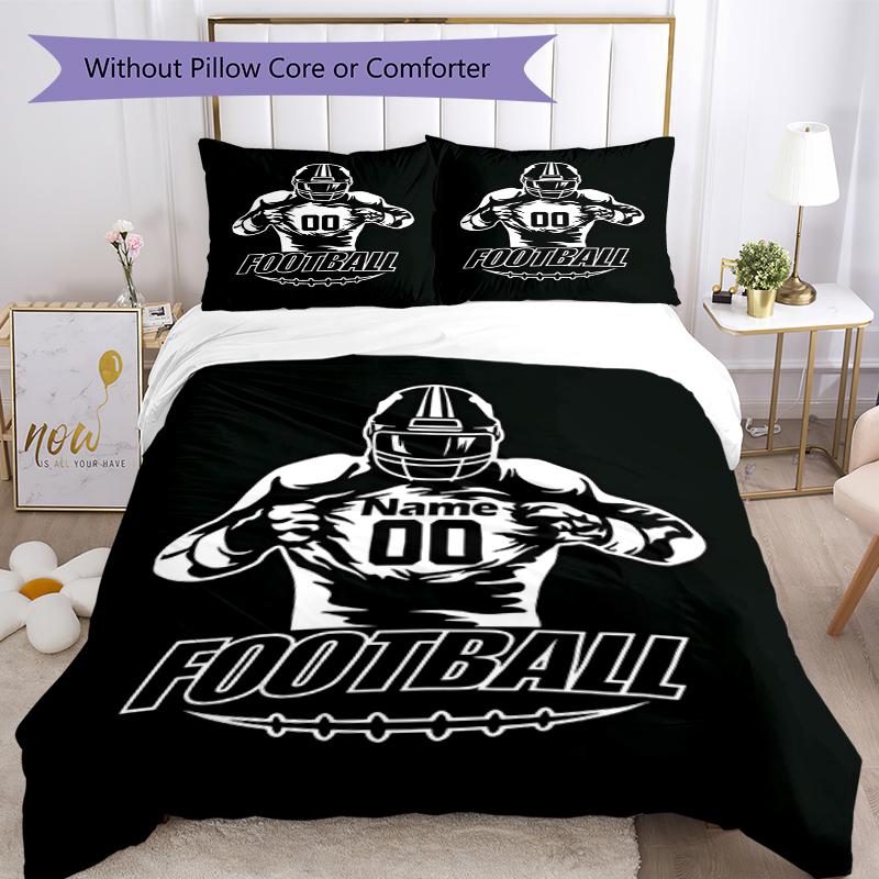3pcs Custom Name American Football Bedding Set Duvet Cover Closure Includes 1 Duvet Cover & 2 Pillowcases, Soft and Comfortable for All Seasons.