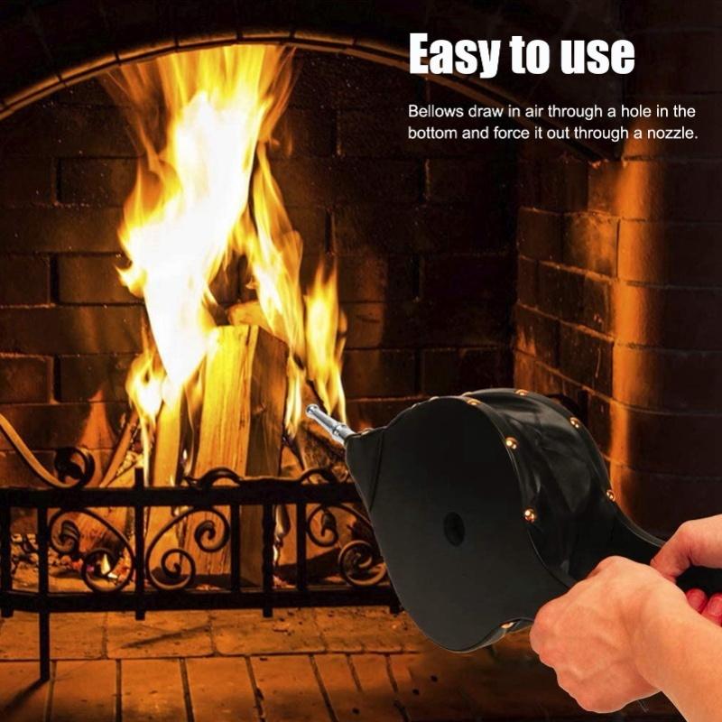 Fireplace Bellows Manual Wood Air Blower For Outdoor Camping BBQ Grill Chimney Fire ToolsSilver Nozzle
