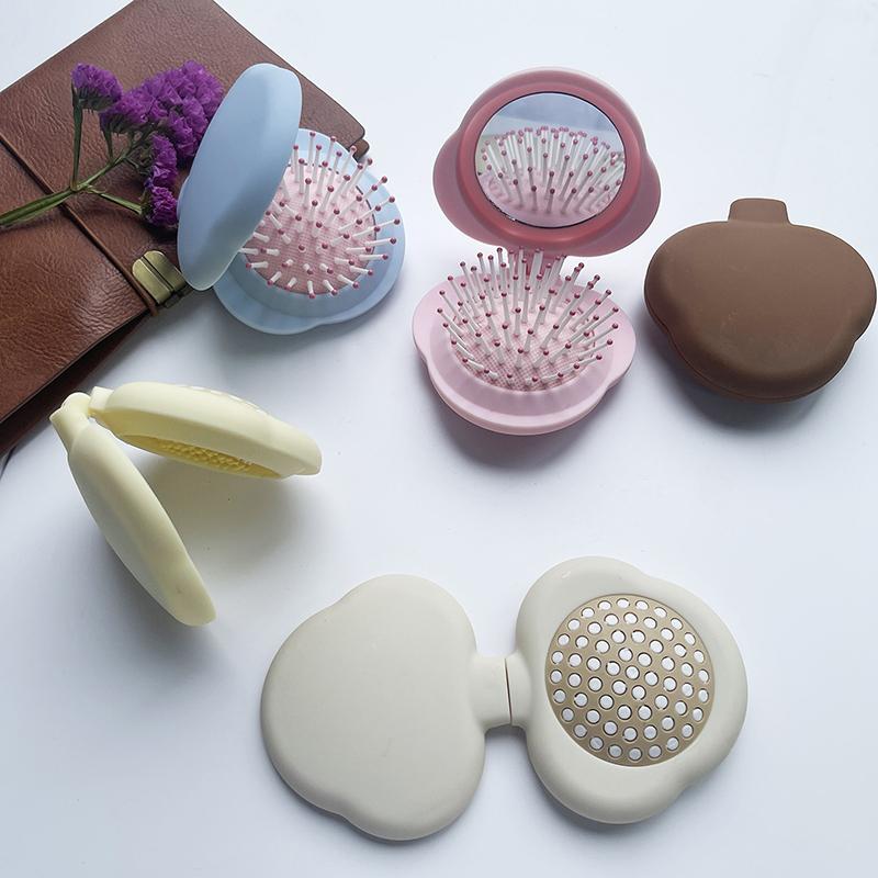 Tragbarer Mini-Haarkamm mit Spiegel Friseursalon Friseur Klein Größe Massage Faltbare Haarbürste 2-in-1 Luftkissenkamm