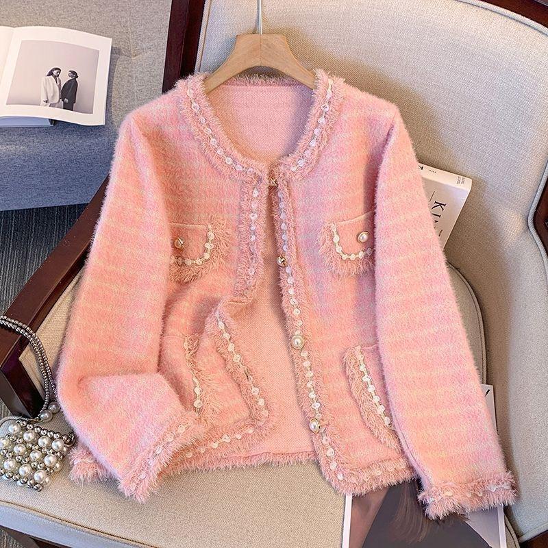 Spring 2025 Fashionable Women's Imitation Mink Knit Cardigan - Fragrant Socialite Style