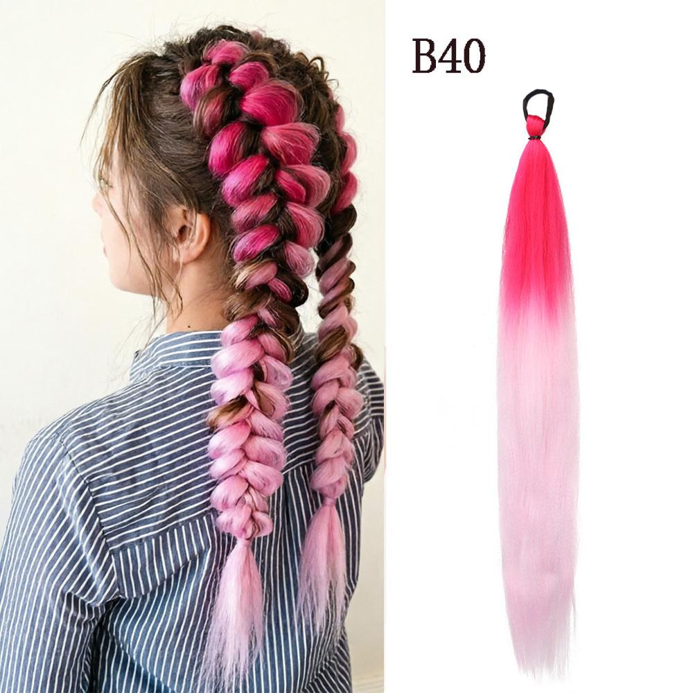 Paardenstaartverlenging met Elastiek Lange Rechte DIY Synthetische Gevlochten Paardenstaart Haardeel Dames Hoofddeksels AccessoiresY2K 26inches pink