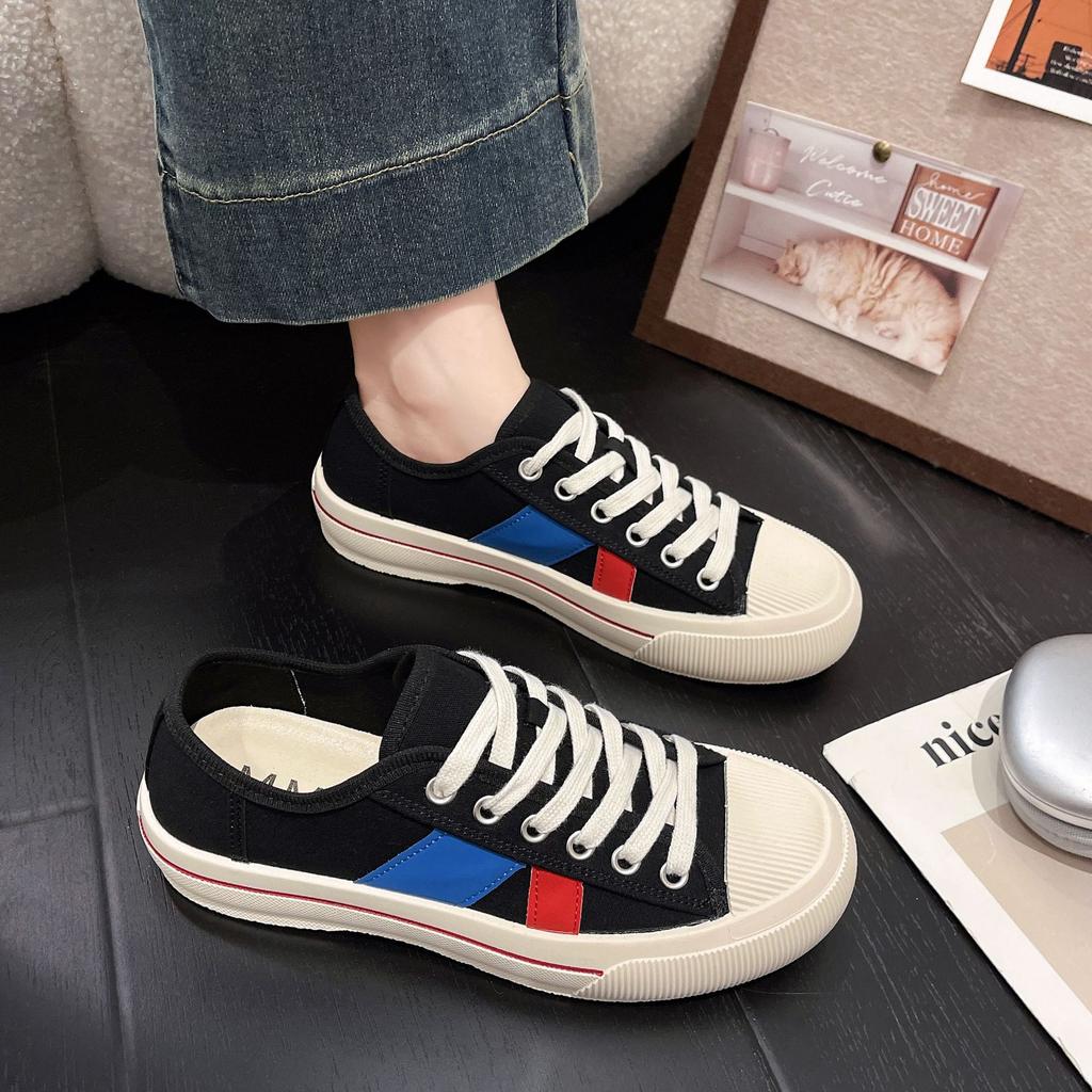 Casual canvas shoes women's 2025 summer new breathable lace-up color matching nylon versatile low-top sports board shoes women's tide