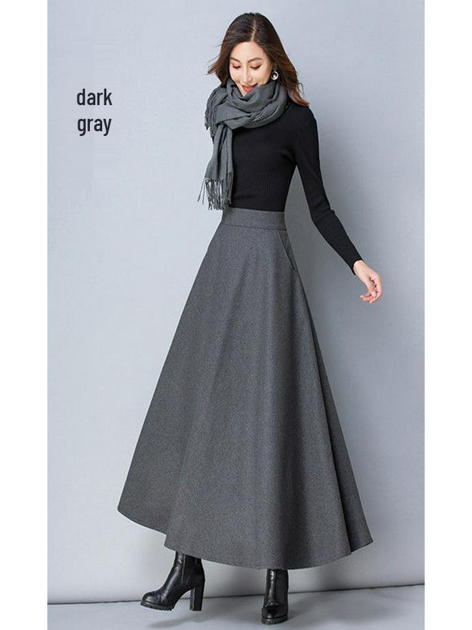 Four Seasons 2025 Women's High Waist A-Line Midi Skirt - Slimming Flare Design