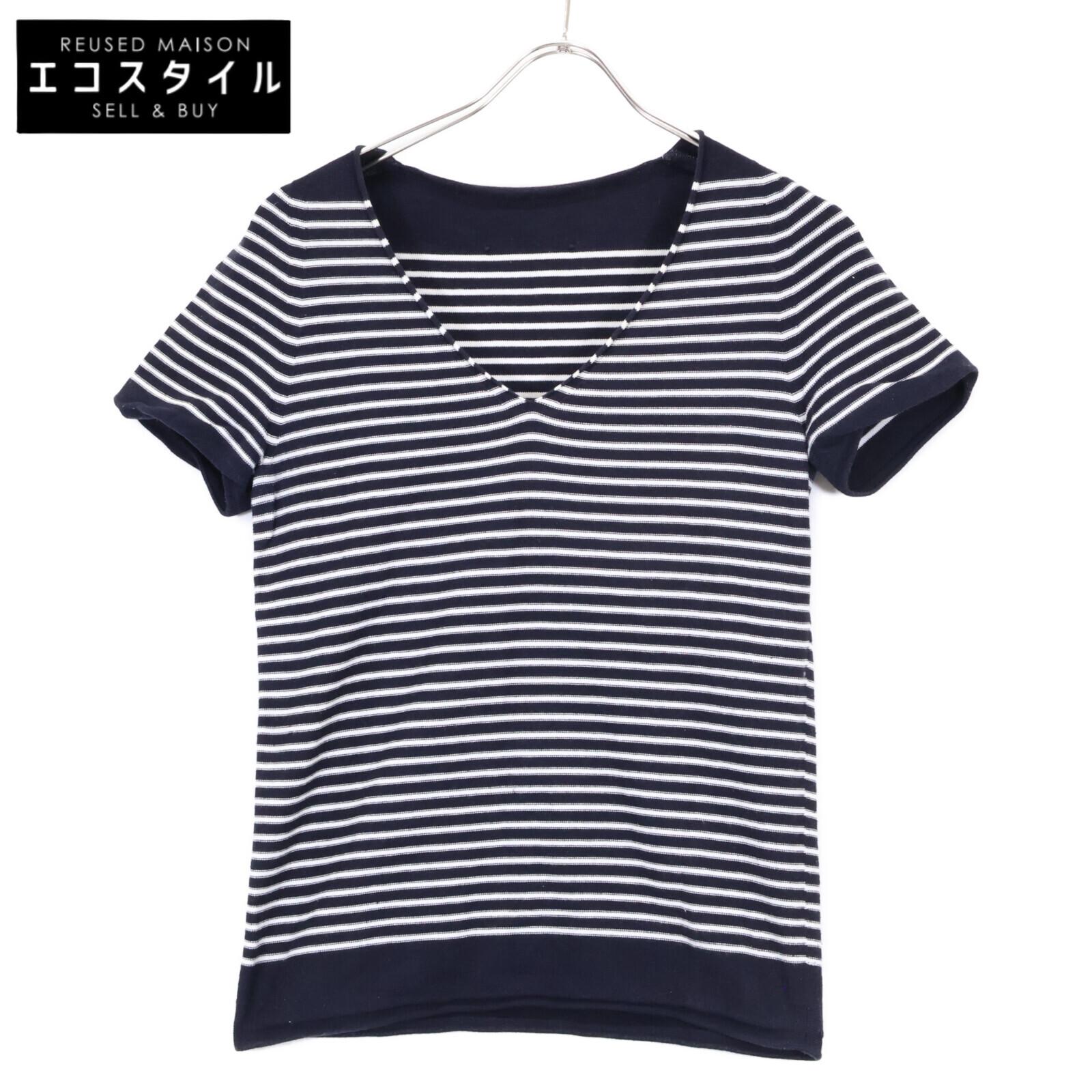 

YURI+PARK [Good Condition] 6517-343-0253 stripe V-neck knit sweater/ tops *There is no size notation. Navy / WhiteUsed