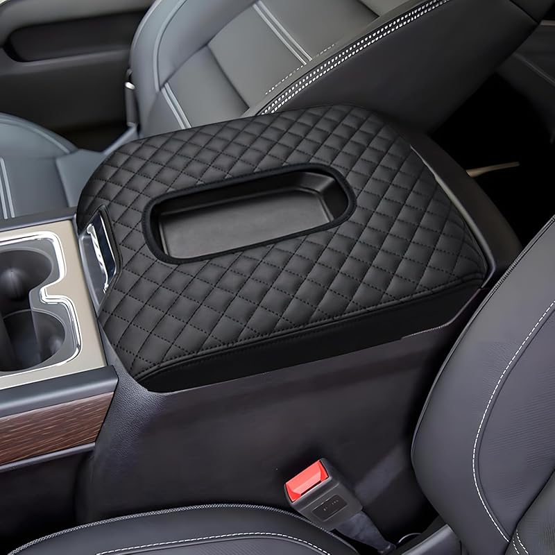 Center Console Cover Compatible With -2025 Chevy Silverado/GMC Sierra Jump Seat Accessories, Middle Console Armrest Lid Leather Protective Cover(For