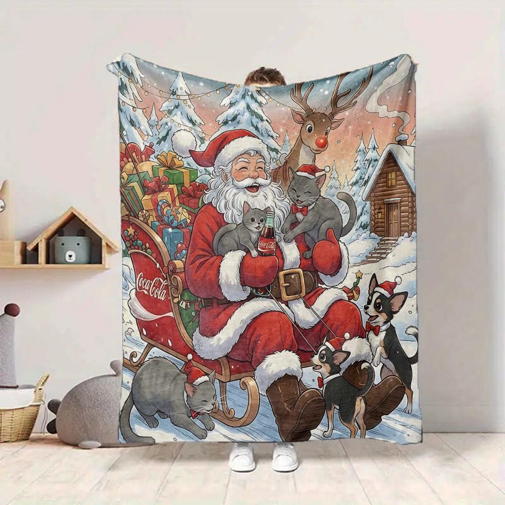 1Pc Santa Claus Reindeer Blanket Soft And Comfortable Casual Warm Camping Travel Christmas Halloween Gift M9179