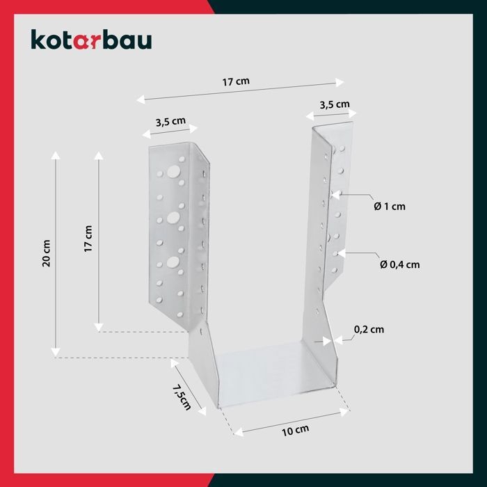 Support De Poteau U - KOTARBAU - Type A - 100 Mm - Acier Galvanisé - Charge Max 19,6 kN