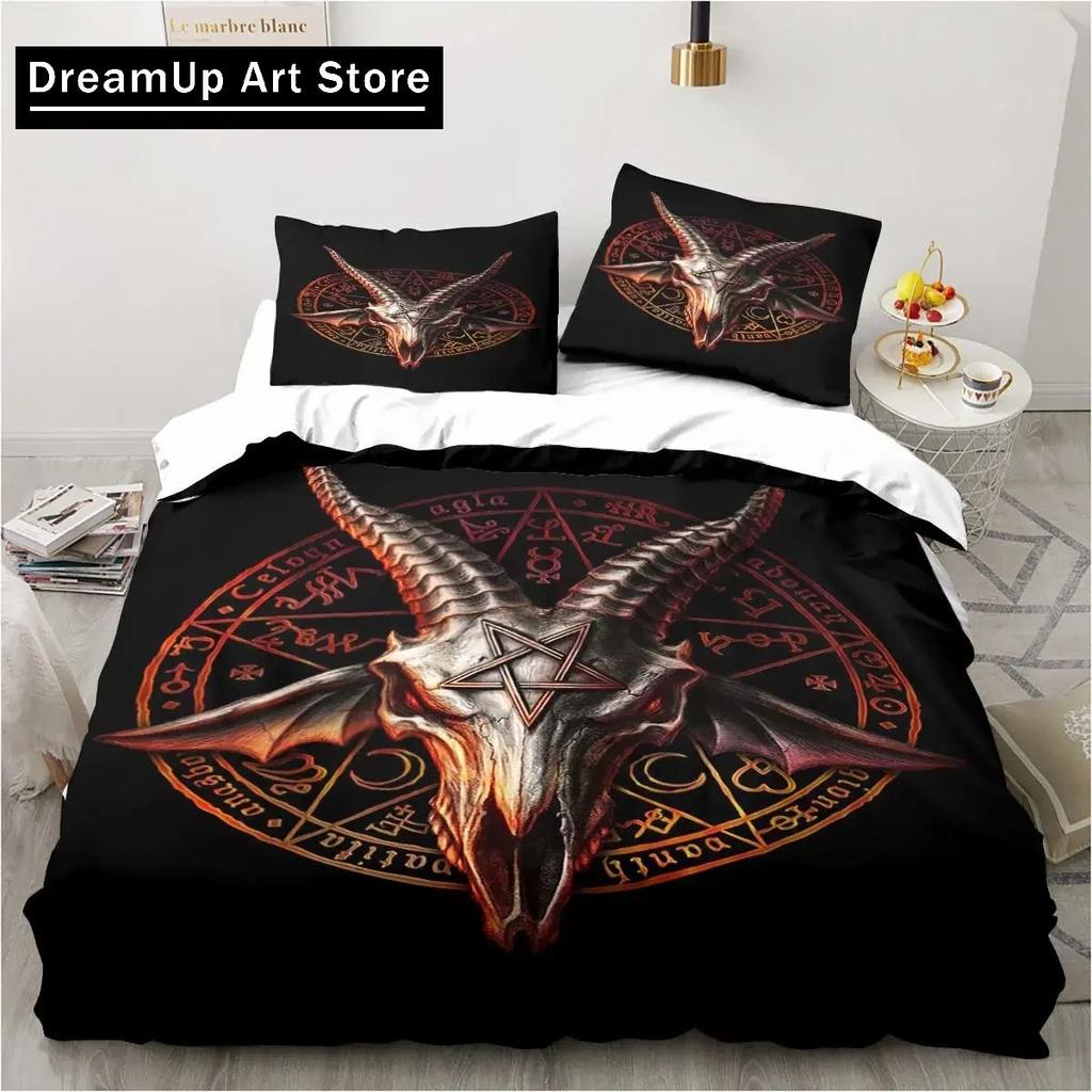Baphomet Satan Demon Evil Christmas Navidad Bedding Set Boys Girls Twin Queen Full Size Duvet Cover Pillowcase Bed Adult