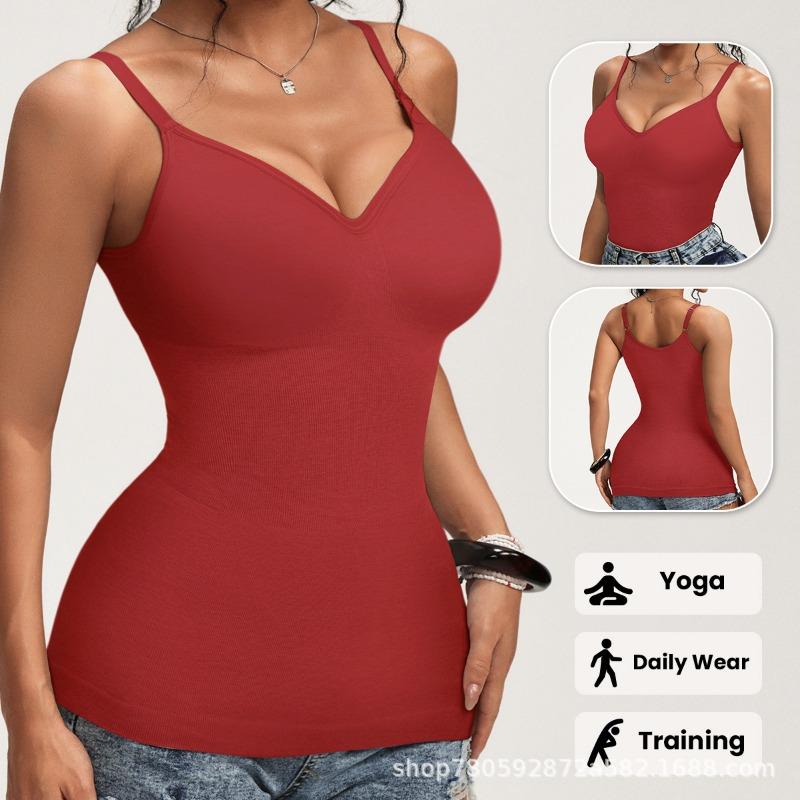 Women's White Seamless Shaping Camisole Deep V Neck Tummy Control Shapewear Tank Top