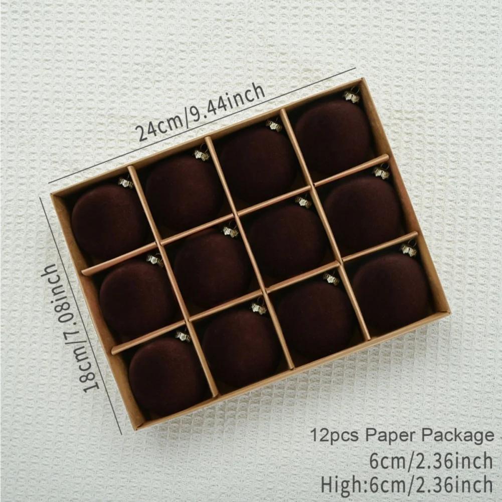 12pcs 6cm Flocked Christmas Tree Ball Decoration Plastic Velvet Balls Xmas Decorative Hanging Ornaments Xmas Tree Pendants