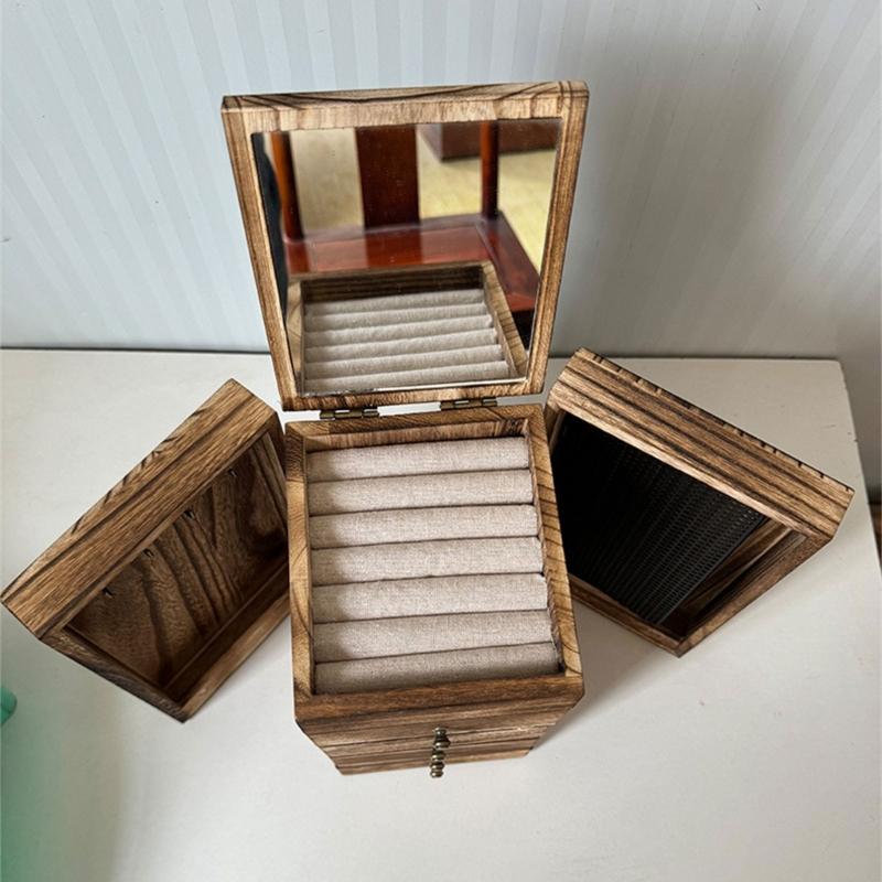 Wood Jewelry Box with Compartment Multilayer Jewellery Container Elegant Rings Earring Necklace Organizer for Women