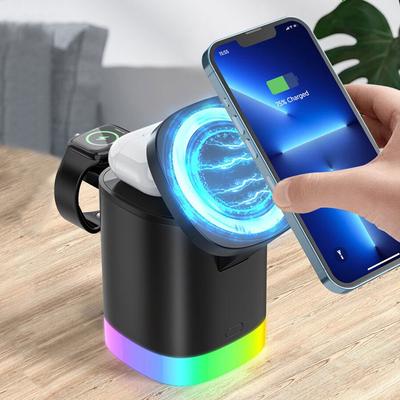 3 In 1 Magnetic Wireless Fast Charger for iPhone 12 13 14 Pro Max RGB Ambient Light 15W Charging Station For Airpods Apple Watch