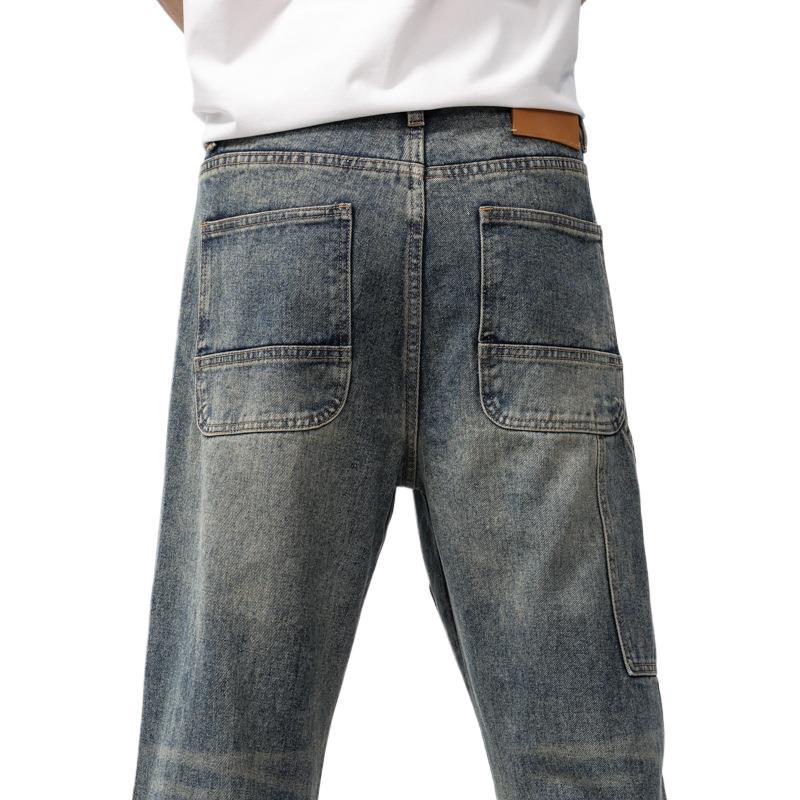 Frühling Retro Arbeitshose Locker Gerade Hose Neue Amerikanische Weitbein Holzfäller Jeans