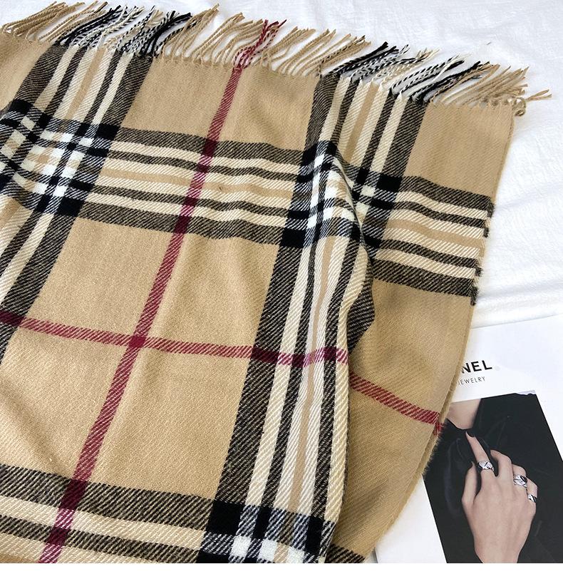 Scarf Women's Autumn and Winter Shawl Dual-purpose Medium and Long Imitation Cashmere British Plaid Warm Fringed Scarf