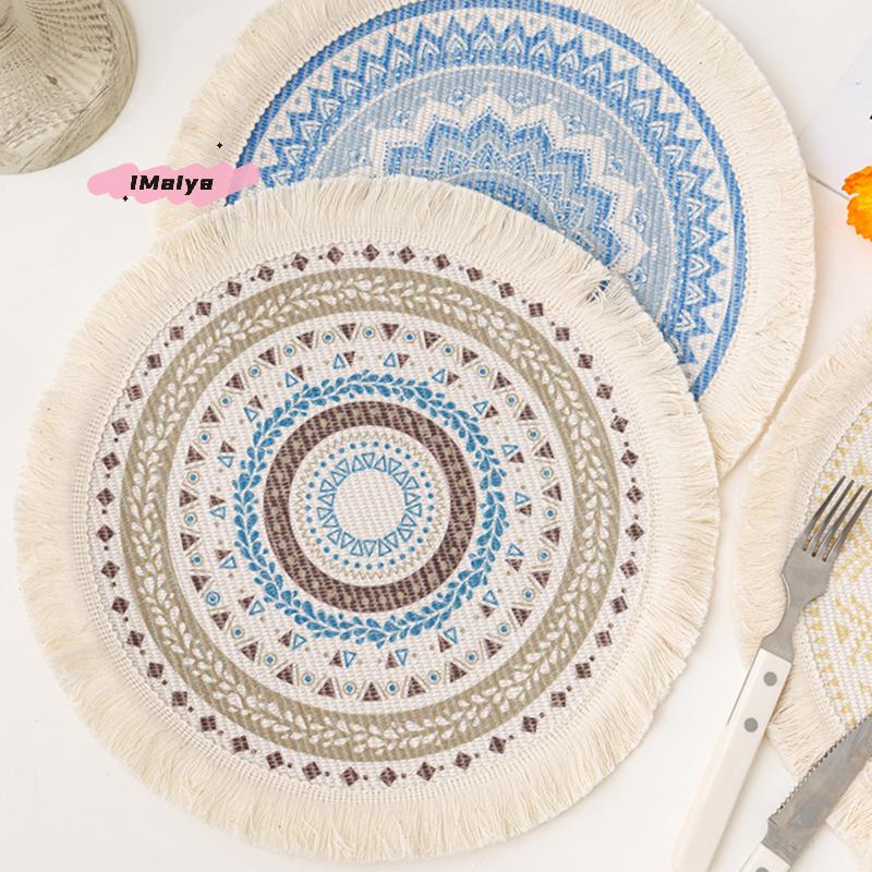 M-Round Placemat Cotton Tassel Antiskid Dining Table Mat Absorbent Insulation Dish Pad Desk Decoration And Accessories Plate Mug