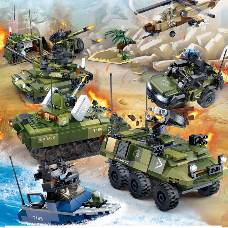Ww2 Military Vehicle Germany Us Tanks Machine Truck Army Car Moto Building Blocks Bricks World War 2 Wwii Motorcycle Technique
