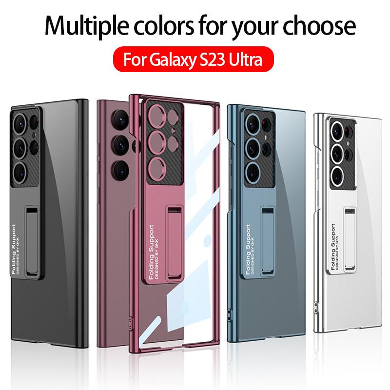 Plating Transparent Stand Capa For Samsung Galaxy S23 Ultra Case Hd Clear Adjustable Holder Cover For Samsung S23 Plus 5g Cases