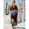 Moda Donna Estate Primavera Stampa a Blocchi di Colore Maniche 1/2 Scollo a V Linea Vita Lassa Abiti Casual