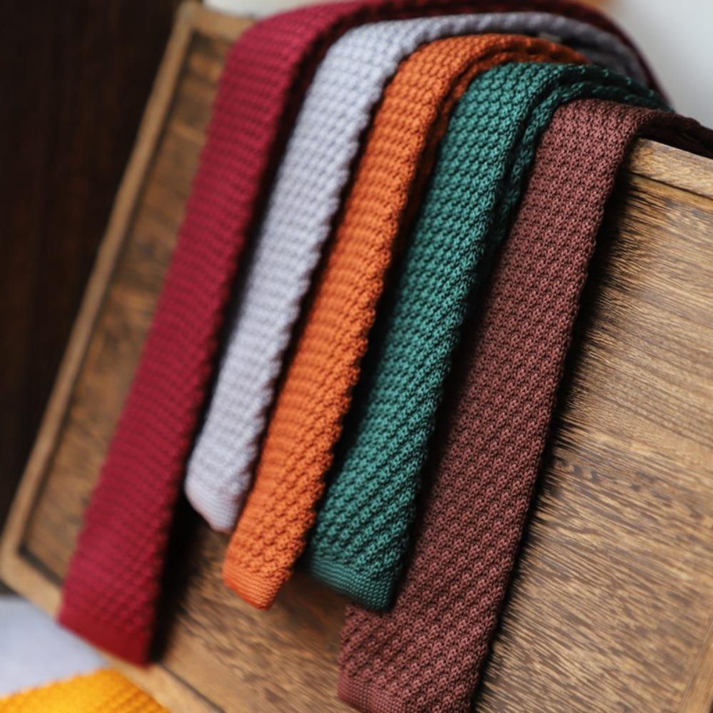 Adjustable Knitting Shirt Necktie Solid Color Men Cravat Simple Knitted Tie  Boys
