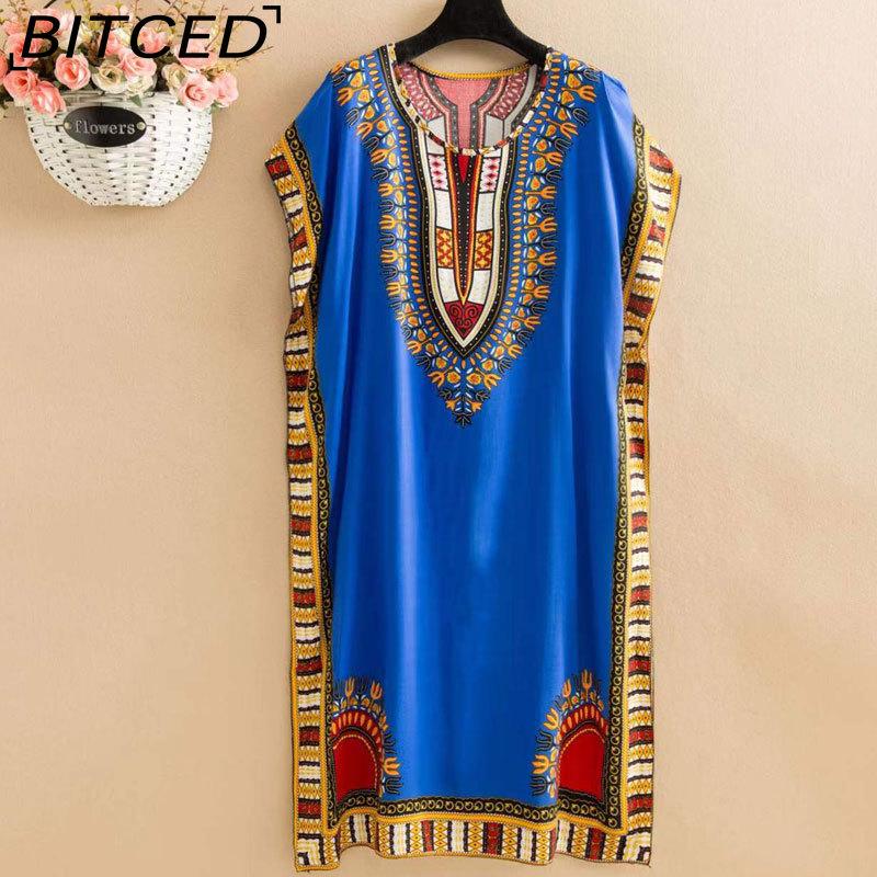 BITCED Summer Dress Geometric Print Pullover One Size Chic Women Mid-Calf Dress For Homewear