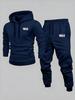 Layerbadge Men Hoodie & Jogger Set, Bold Wave Stacked Word Typography Art Print, Thick Fleece Sport Suit for Light Daily Sport Activities
