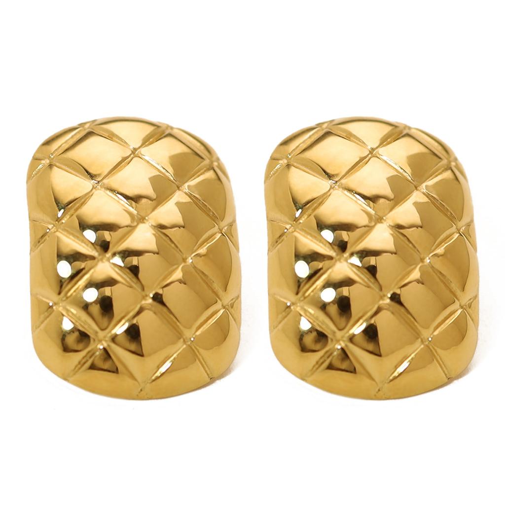 Stainless Steel Rhombus Square Earrings, The Same Titanium Steel Anti-Fading Mesh Small Fragrant Wind Stud Earrings