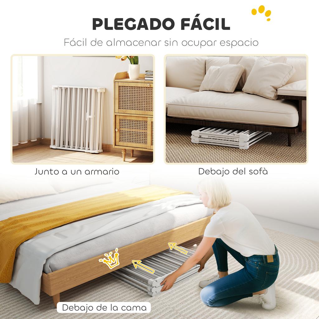 Foldable Dog Gate, 6-Panel Pet Fence, Double-Locking, White
