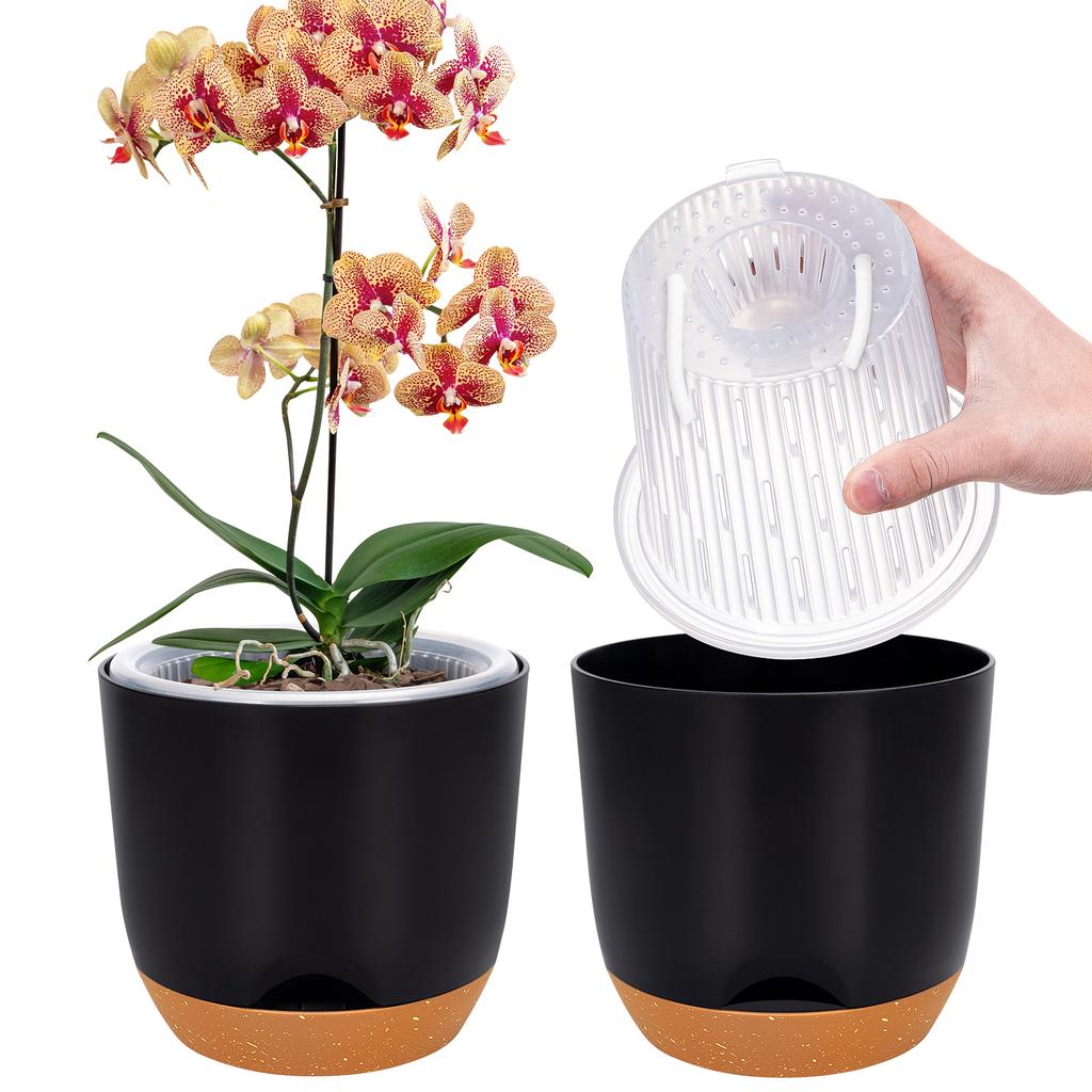 2PCS Orchid Pots with Holes for Repotting Flower Pot Plastic Orchid Pot Inner Orchid Planter Self Watering Plant Pot with Inje