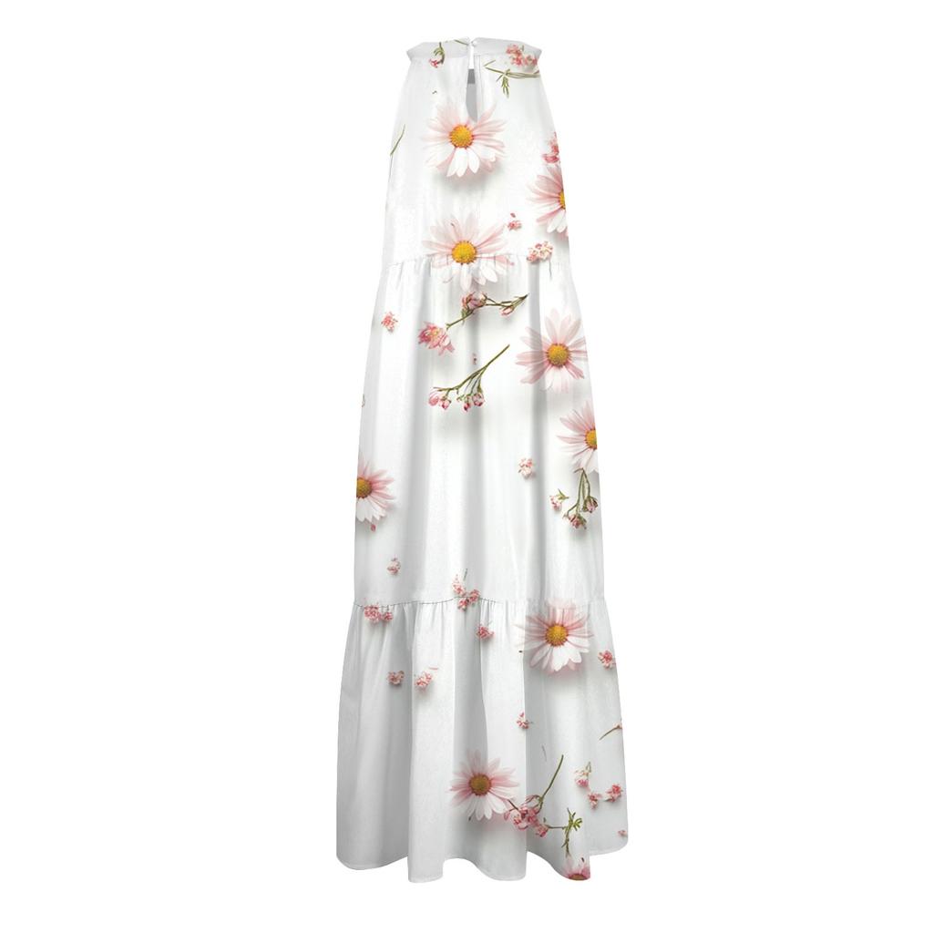 Women's Summer Sleeveless Valentine's Day Printed Loose Splicing Casual Hanging Neck Beach Dresses