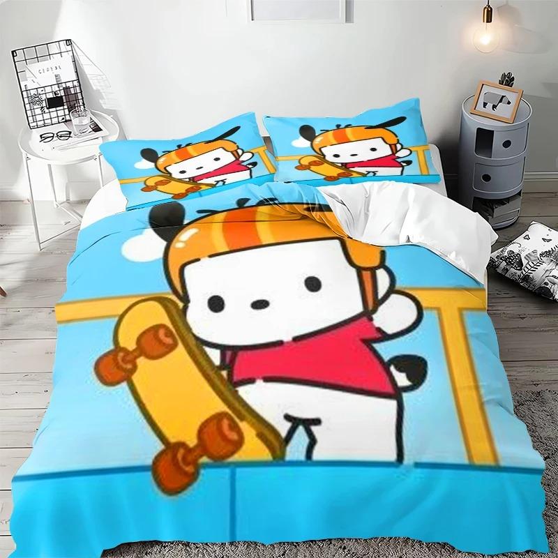 Sanrio Bedding Sets Pochacco Cartoon Comforter Cover Bed Cover Duvet Cover Pillow Case 2-3 Pieces Sets Kids Adult Size