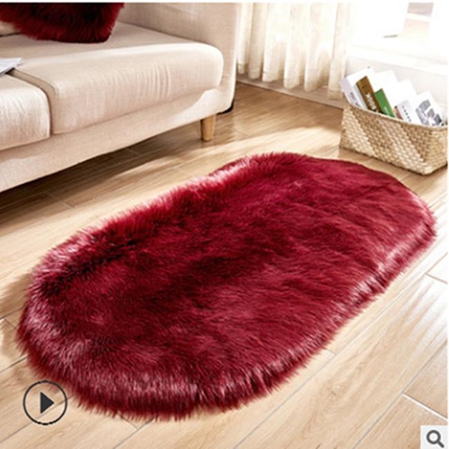 

Большие размеры Белые коврики из искусственного меха Большой овальный коврик из искусственной овчины Длинные волосы Ковер Пол Шерсть Пушистый мягкий коврик Спальня Для гостиной 40*60cm вино красного