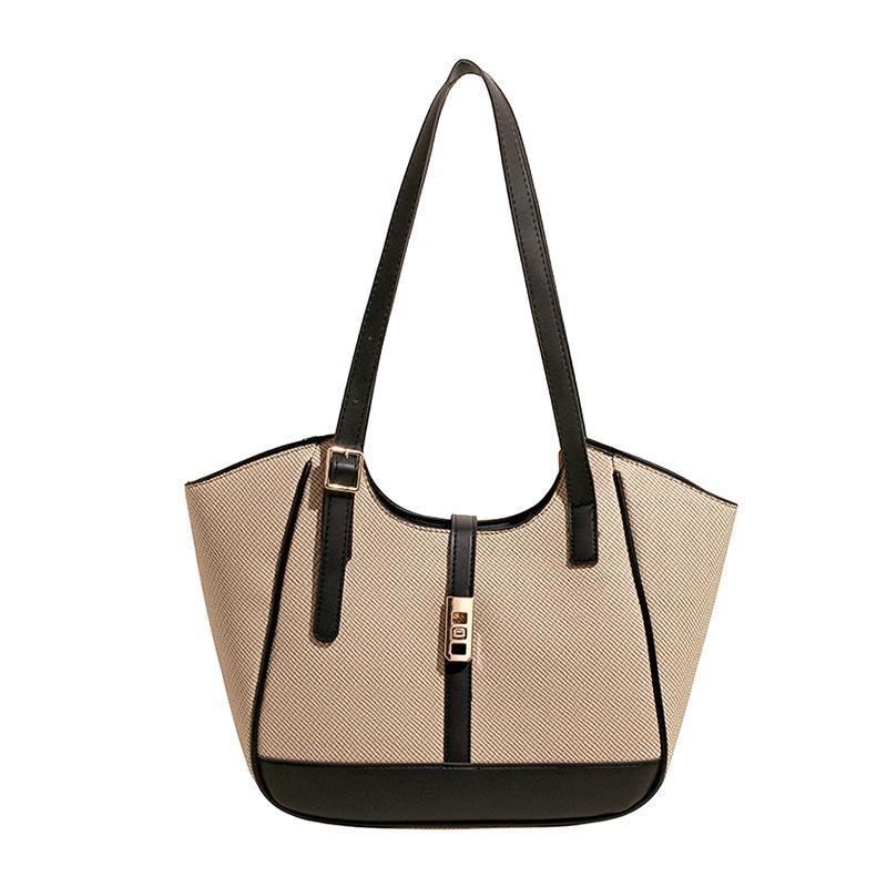 New 2025 Contrasting Color Texture Advanced Large Capacity Simple Versatile Women's Shoulder Bag Messenger Bag Handbag Wholesale