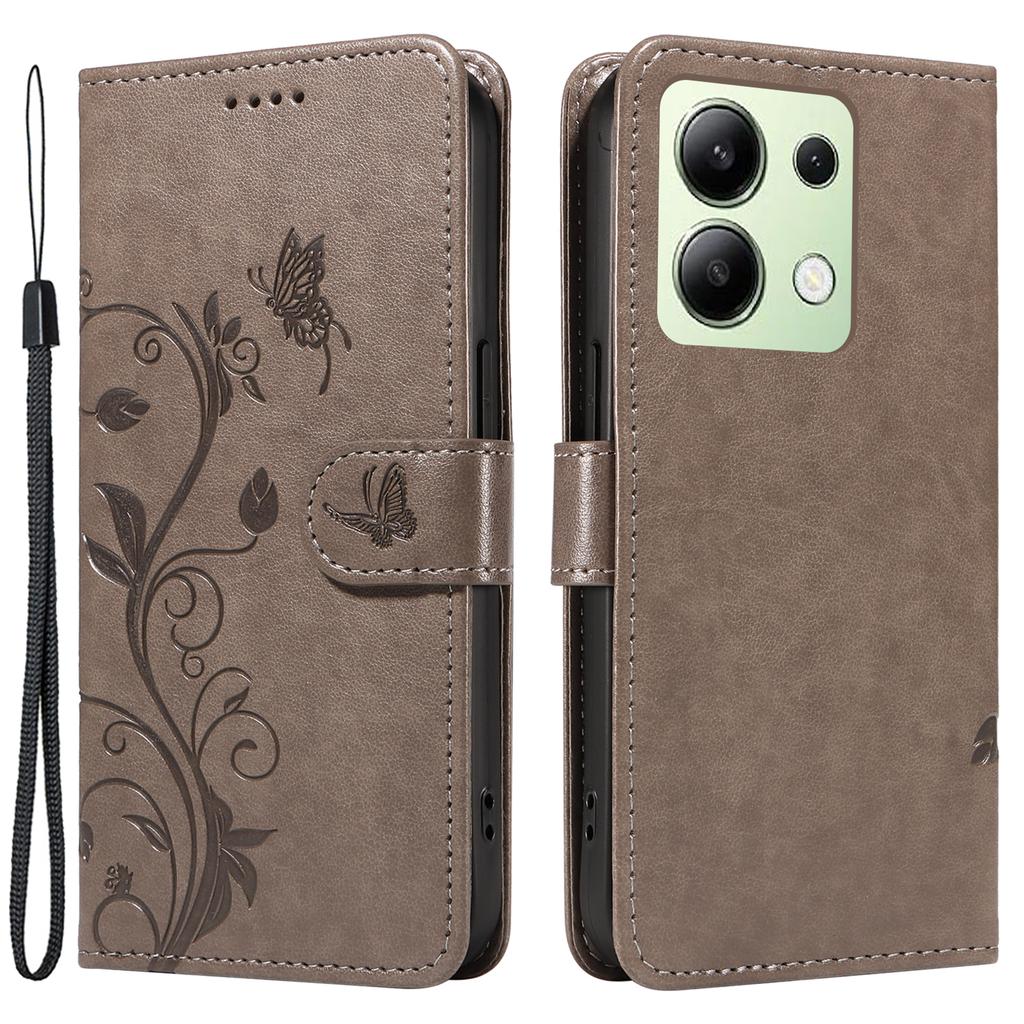 Pro Xiaomi Redmi Note 13 4G Pouzdra z PU kůže Vzor květin Peněženka Stojánek Kryt na telefon s popruhem