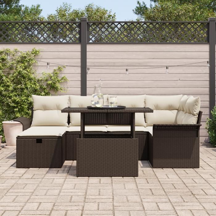 VidaXL Ensemble de Canapé de Jardin 7 pièces avec Coussins Marron Rattan Synthétique 3359675