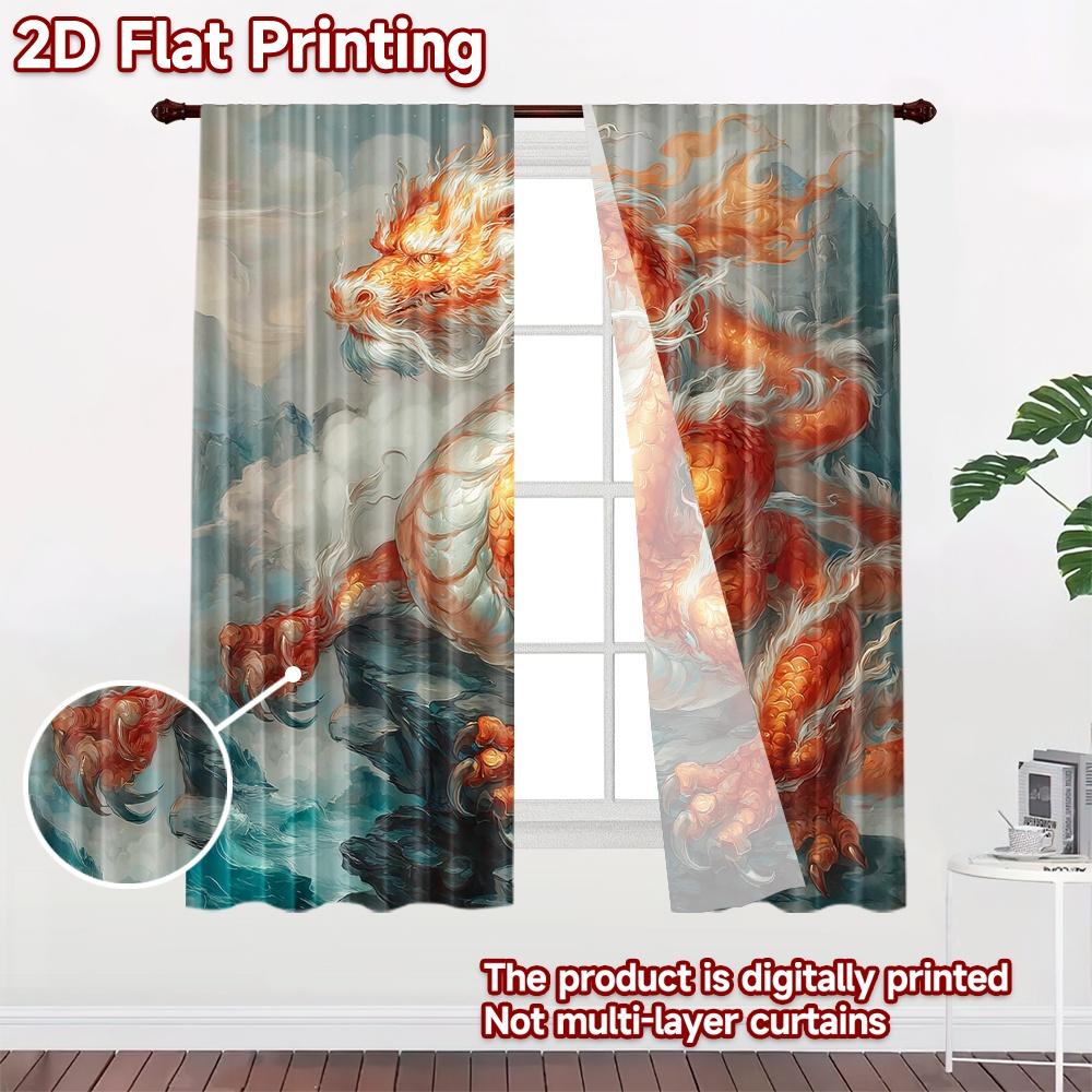2D Flat Printing 2pcs Curtain Drapes Chinese Dragon In Clouds Digital Printed Polyester Drapes Birthday Party for Photo Booths &