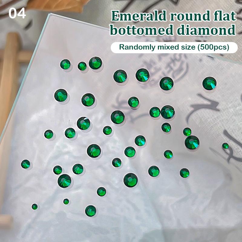 

Изумрудно-зеленые кристаллы для ногтей, дизайн ногтей, плоская задняя часть, круглые, восьмиугольные, зеленые драгоценные камни 500pcs