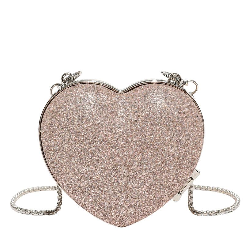 Summer new fashion chain messenger bag portable shoulder heart bag diamond-encrusted metal diagonal span bag