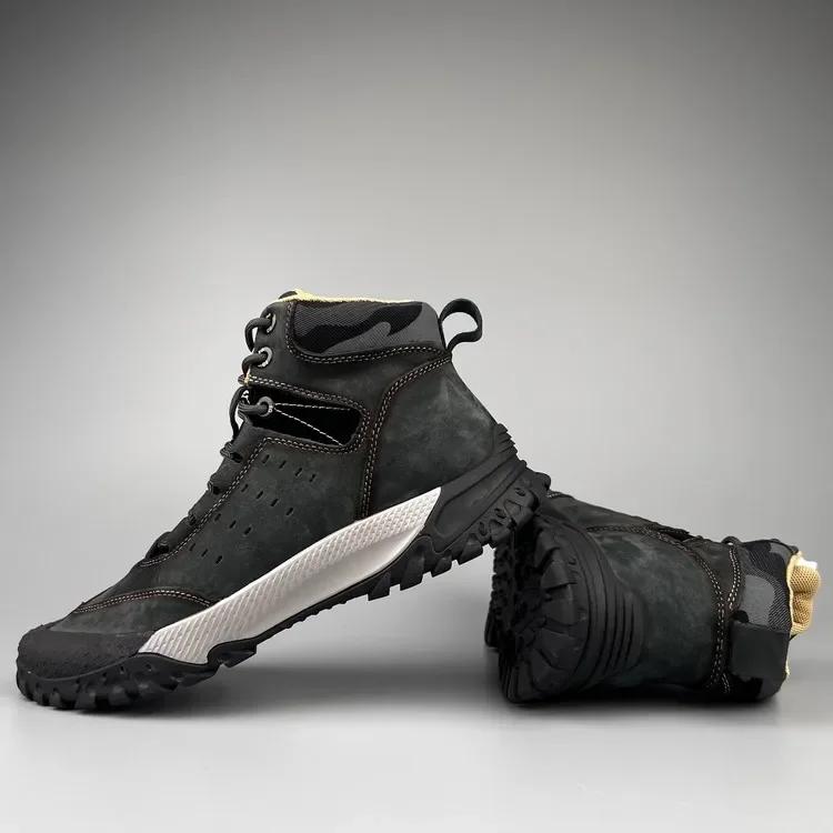 Men Shoes New Genuine Leather High Tops Casual Sport Hiking Shoes Outdoor Sneakers Hot Skidproof Cow Leather Climbing Boots