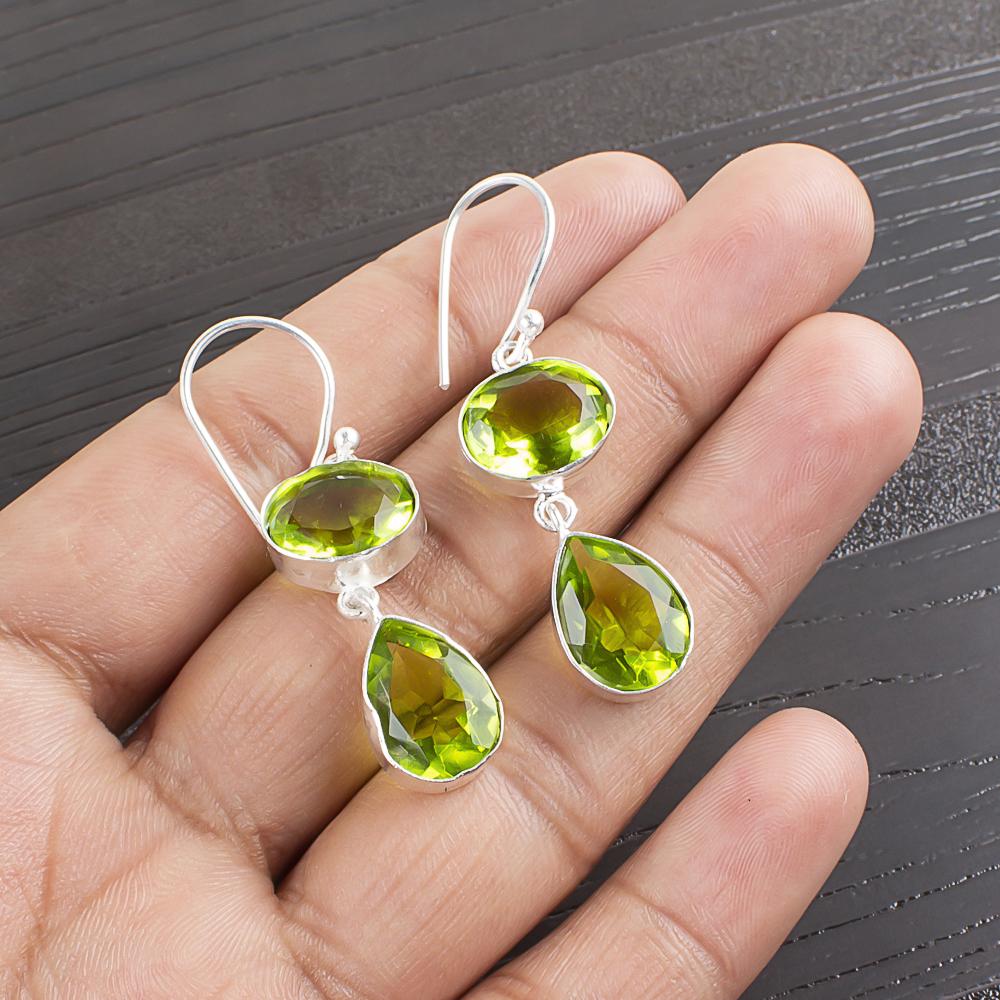 Peridot Earrings Gemstone Jewelry, 925 Solid Sterling Silver Earrings, Handmade Jewelry Spiritual Earrings, Gift For Him
