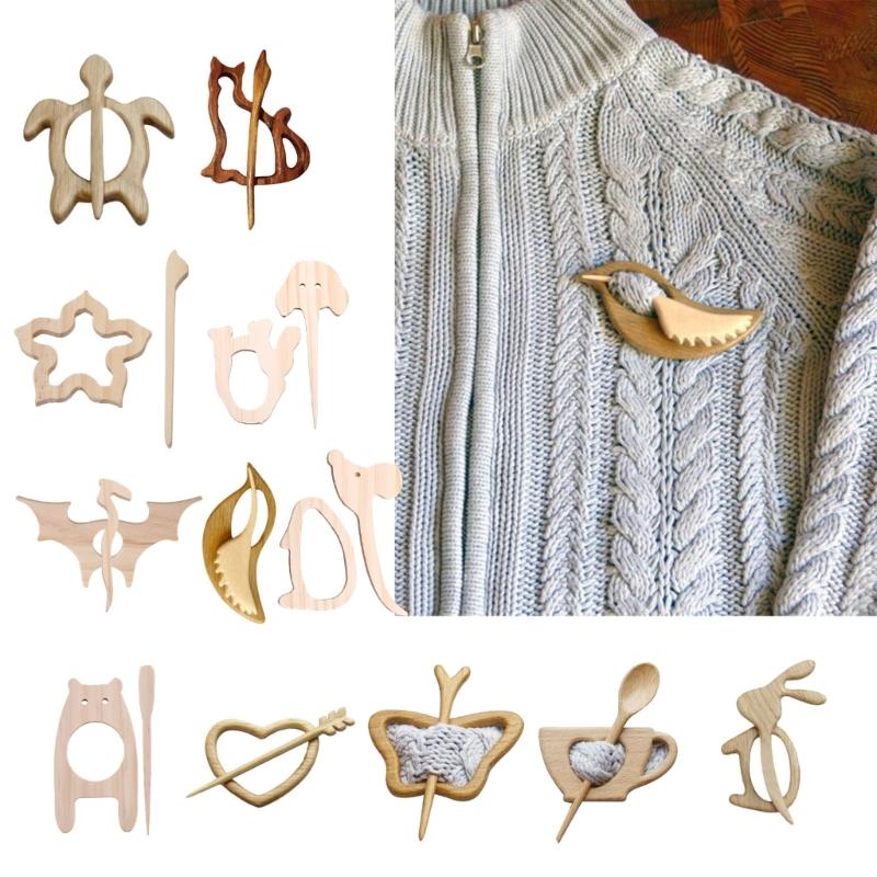 Schönes Design Holz Brosche Anstecknadel Verschiedene Tiere Schal Pin für Damen Mädchen Lustiger Schal Pin Schal Schnalle Clips Schmuck