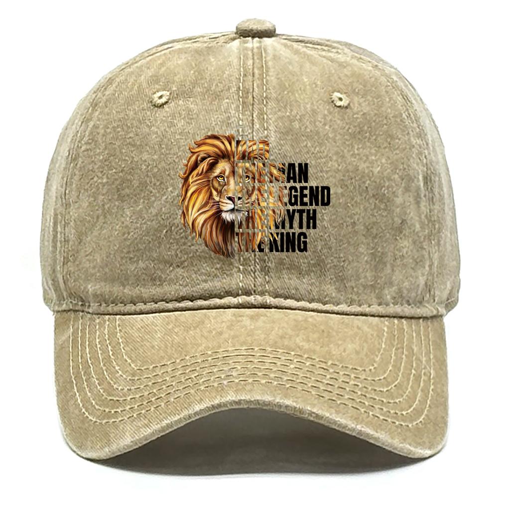 DAD Man Lion Print Adjustable Baseball Cap Cotton Dad Hat Washed Retro Solid Color Snapback Baseball Hat One Size Fits All