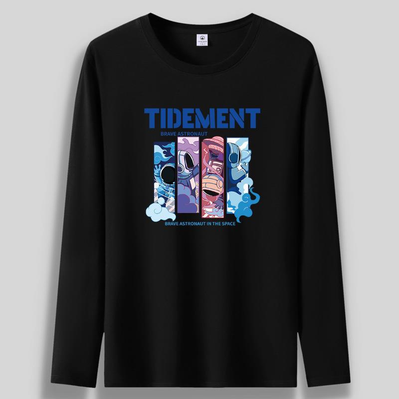 

Футболка большого размера с длинными рукавами и принтом «Космические путешествия», мужская повседневная толстовка из чистого хлопка S-5XL S чёрный