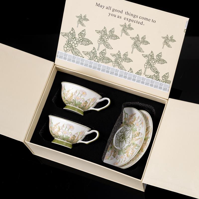 Retro-Blumenkaffeetasse, Premium-Geschenkbox, originelles Geschenk für Freundinnen, Partner-Matching-Tasse, Einweihungsgeschenk, Hochzeitsandenken