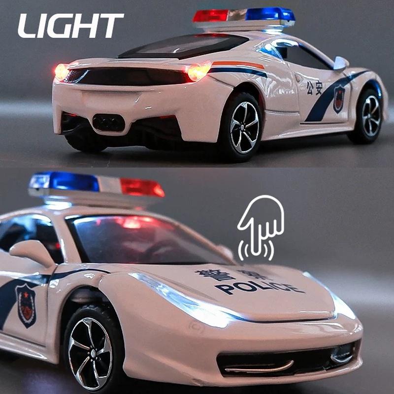 RUM1:32 Scale Ferrari Police Alloy Car Model Light & Sound effect diecast car Toys for Boys baby toys birthday gift car toys kids toys car model car