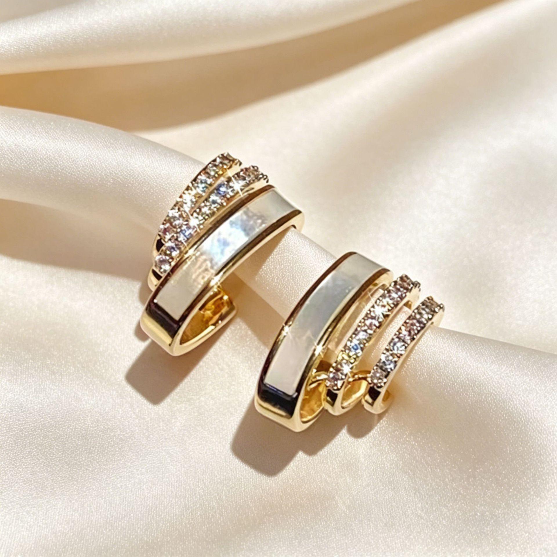 Yanbai Elegant Zirconia Multi-layer Ear Cuff with Geometric Arc Enamel Design Earrings